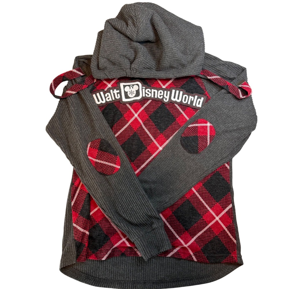 Walt Disney World Hoodie Plaid Waffle Knit Sherpa Lined holiday Womens Medium
